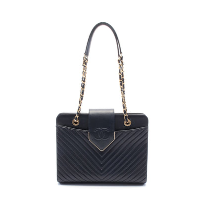 シェブロン Vステッチ チェーンショルダーバッグ レザー ネイビー ゴールド金具 シャネル バッグ CHANEL