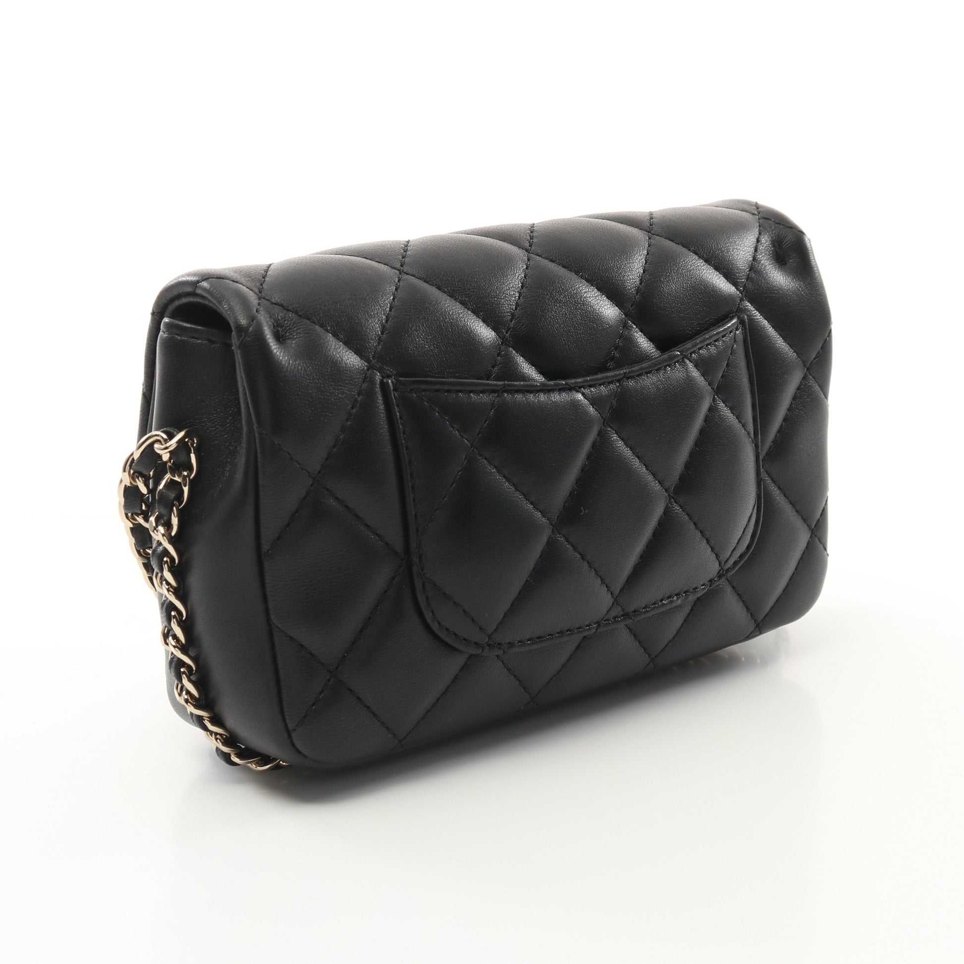 マトラッセ スモールフラップ パール チェーンショルダーバッグ ラムスキン ブラック ゴールド金具 シャネル バッグ CHANEL