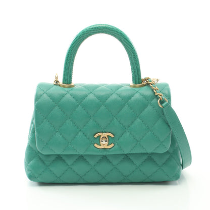 ココハンドル フラップ マトラッセ ハンドバッグ キャビアスキン リザード グリーン ゴールド金具 2WAY シャネル バッグ CHANEL