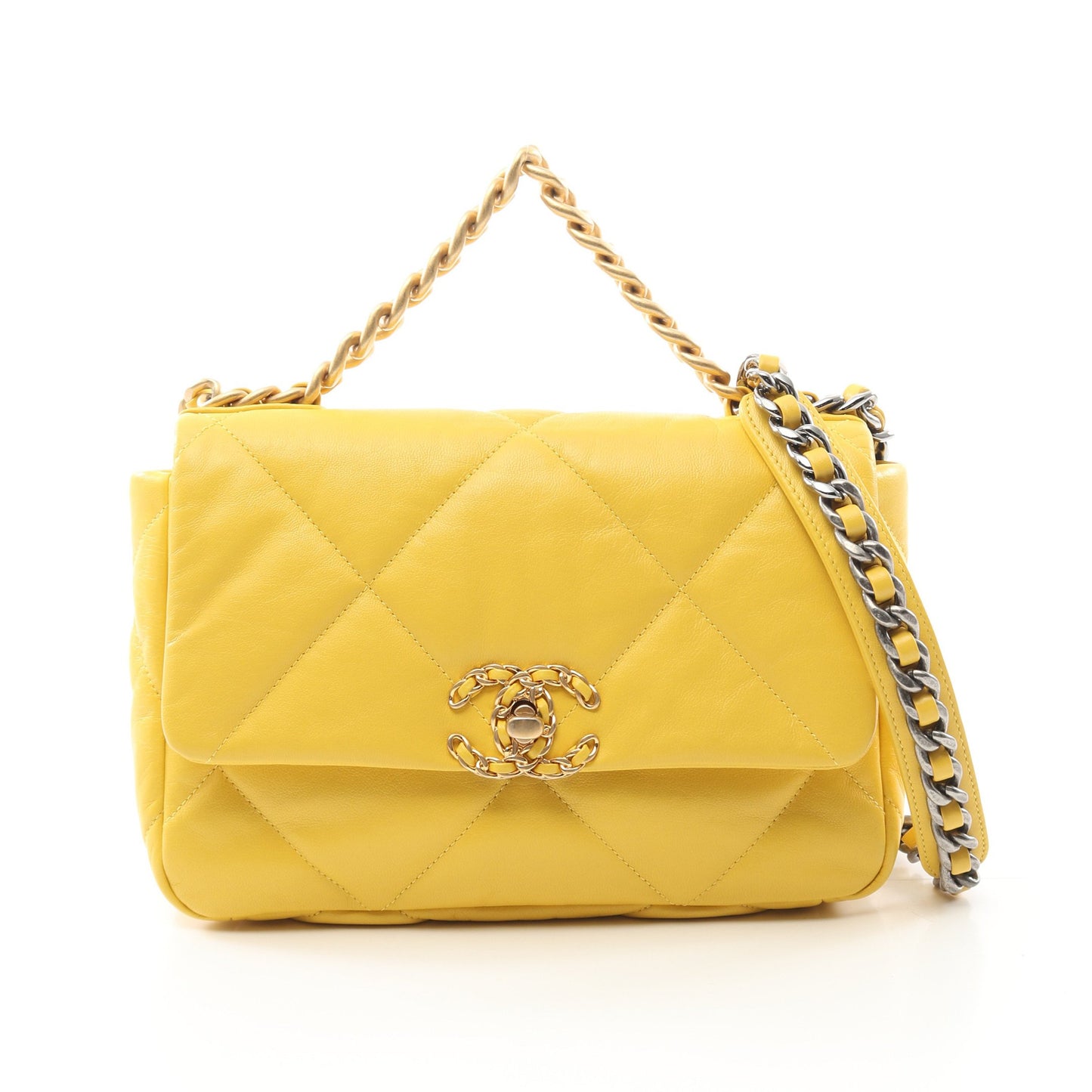 19 ディズヌフ マトラッセ チェーンショルダーバッグ ラムスキン イエロー コンビ金具 2WAY シャネル バッグ CHANEL