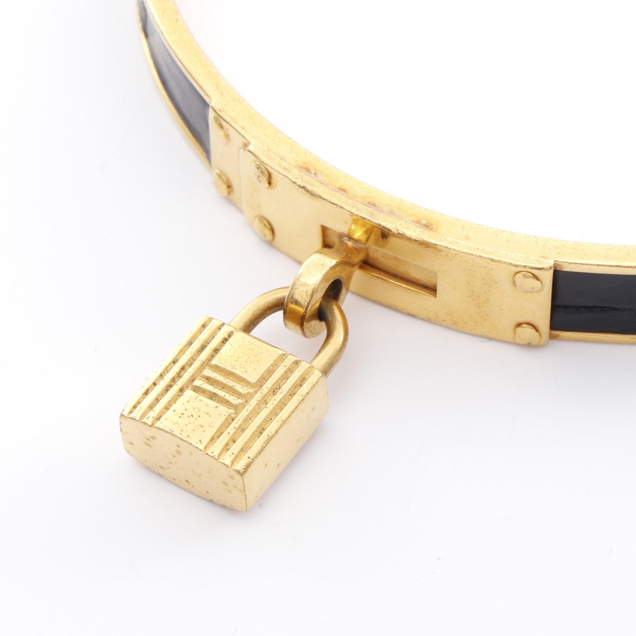 エルメス バングル ゴールド&ブラック 腕周り19.5cm 超美品】エルメス シェーヌダンクル バングル レザー ゴールド ブラック