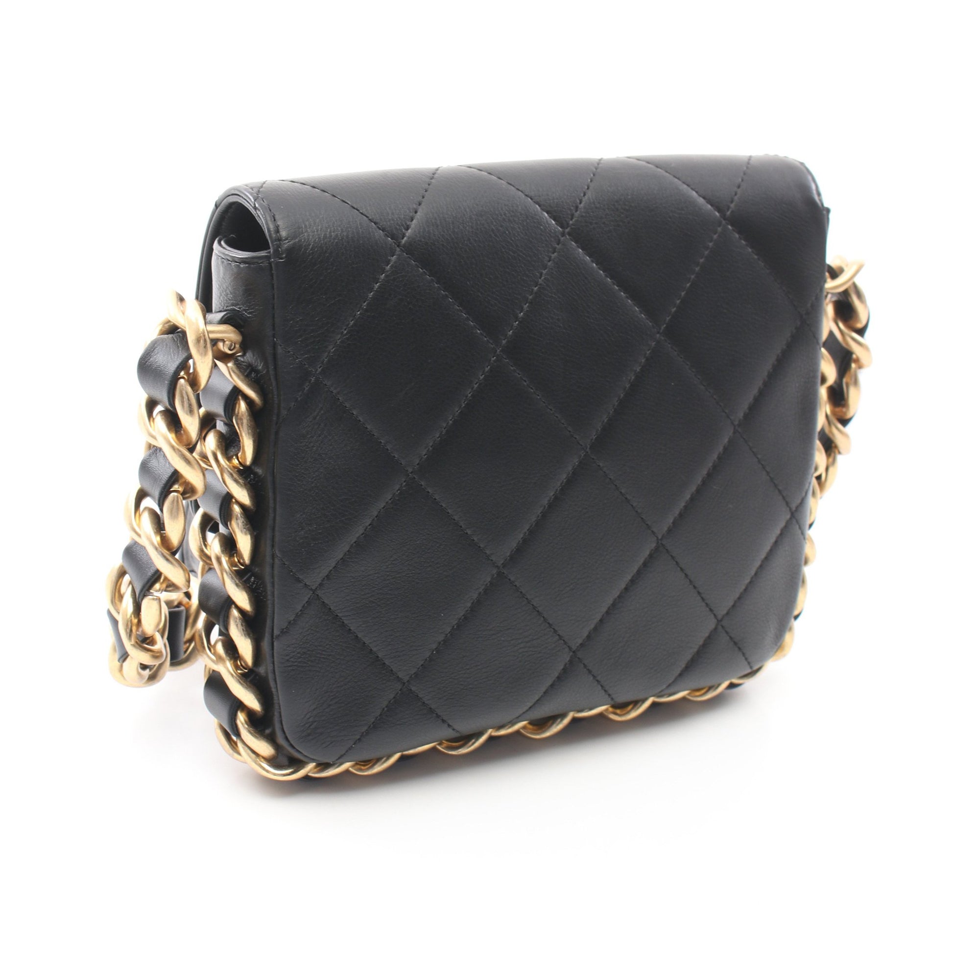マトラッセ スモール フラップ チェーンショルダーバッグ ラムスキン ブラック ゴールド金具 シャネル バッグ CHANEL