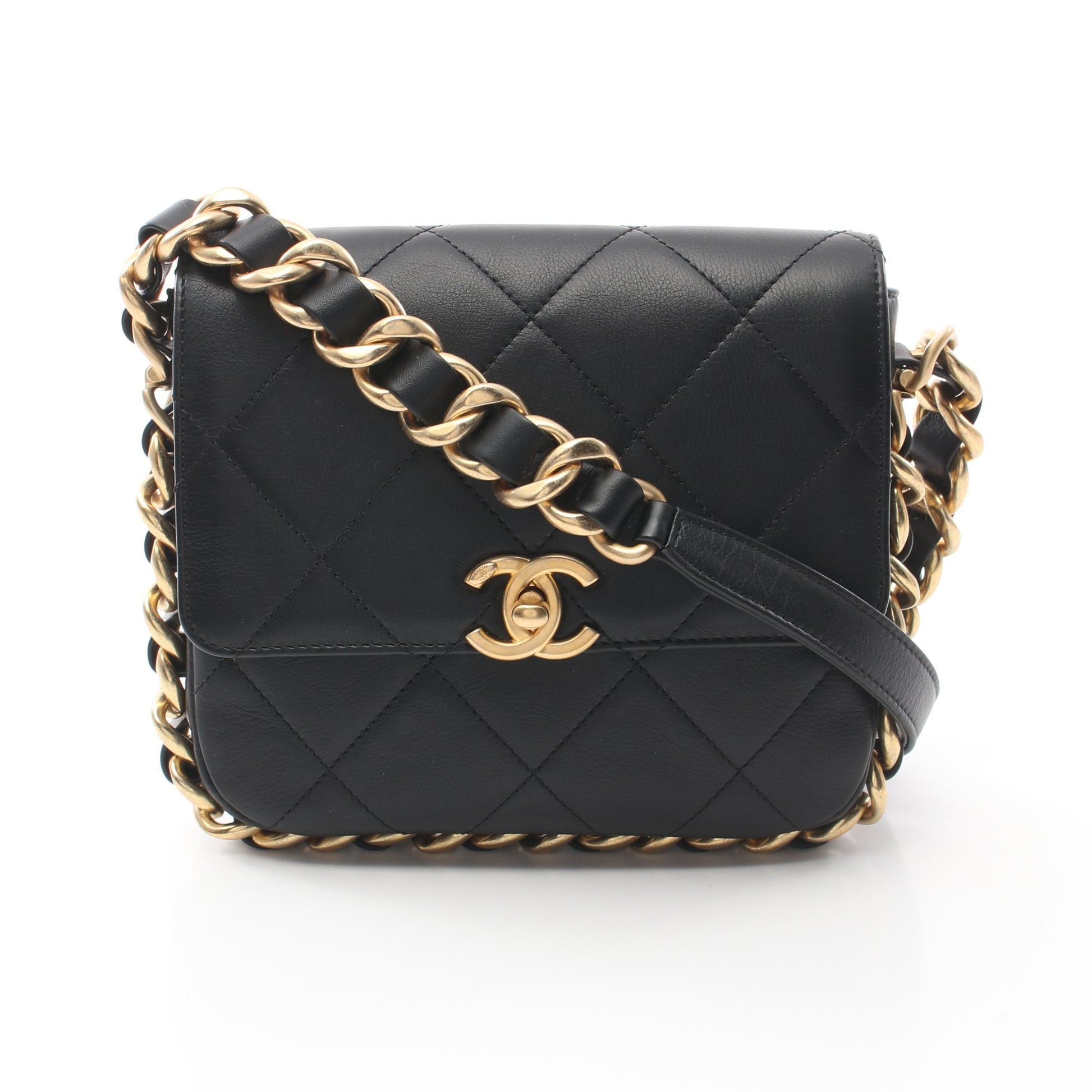 マトラッセ スモール フラップ チェーンショルダーバッグ ラムスキン ブラック ゴールド金具 シャネル バッグ CHANEL
