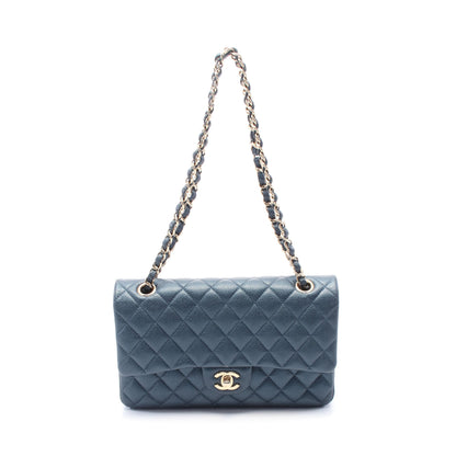 マトラッセ Wフラップ Wチェーンショルダーバッグ キャビアスキン ダークブルー ゴールド金具 シャネル バッグ CHANEL