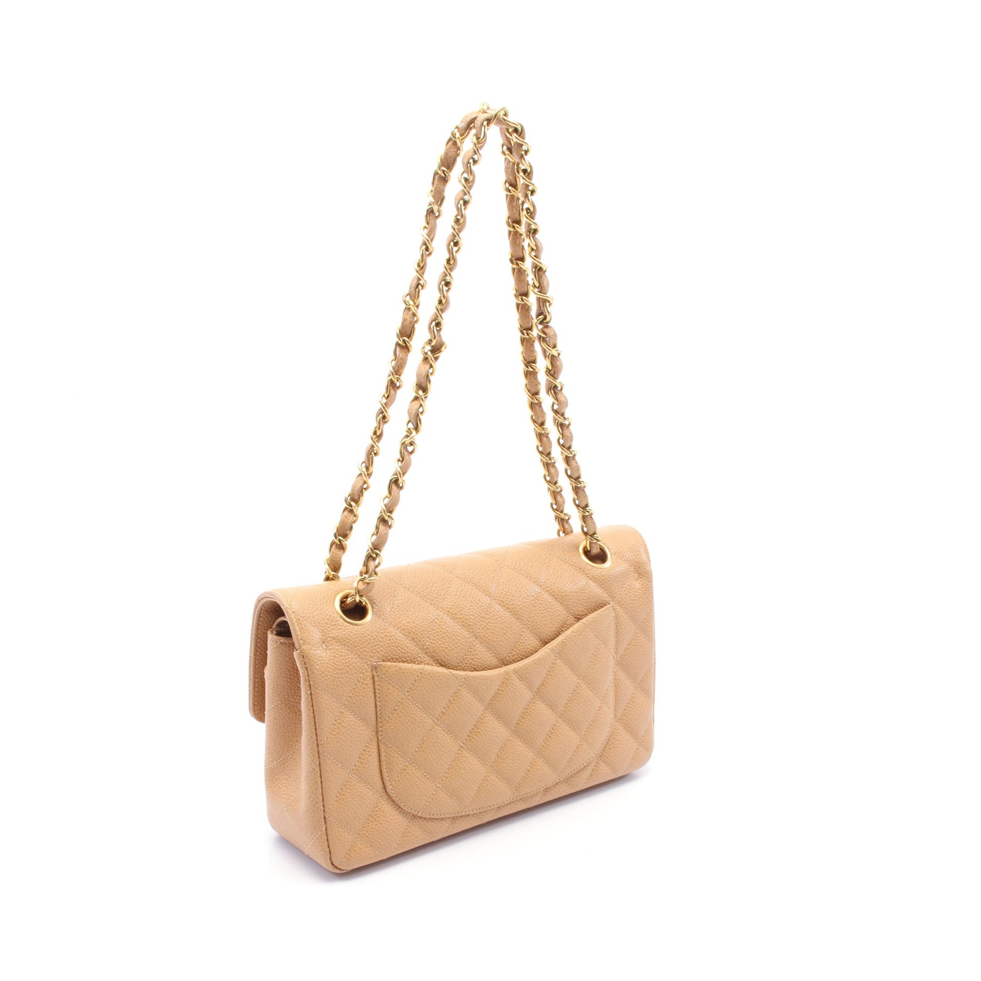 マトラッセ Wフラップ Wチェーンショルダーバッグ キャビアスキン ベージュ ゴールド金具 シャネル バッグ CHANEL