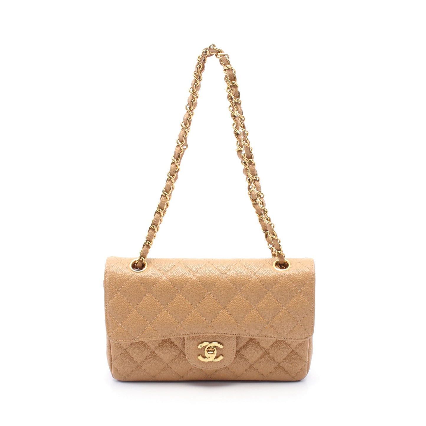 マトラッセ Wフラップ Wチェーンショルダーバッグ キャビアスキン ベージュ ゴールド金具 シャネル バッグ CHANEL