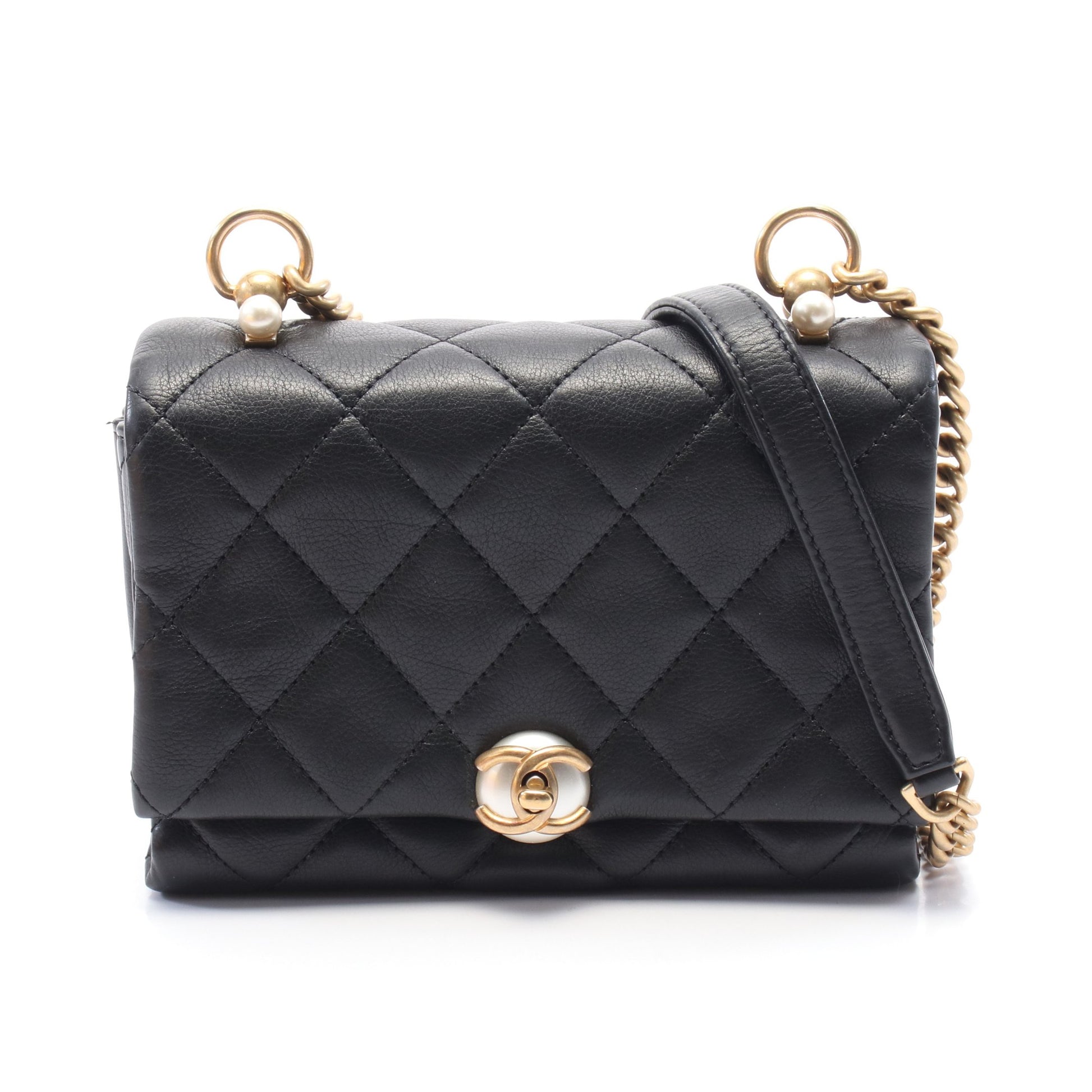 マトラッセ チェーンショルダーバッグ ラムスキン ブラック ゴールド金具 シャネル バッグ CHANEL