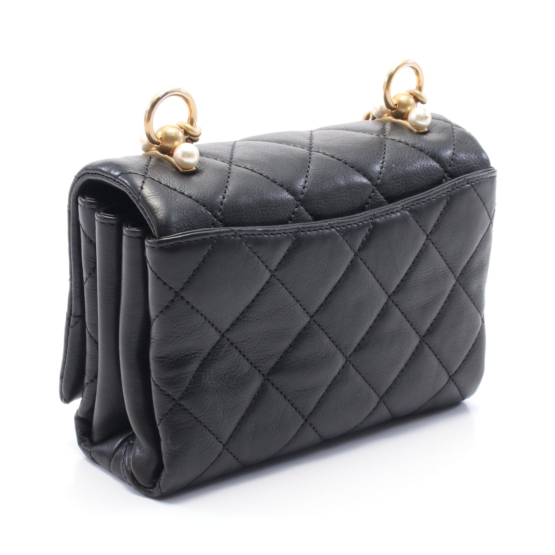 マトラッセ チェーンショルダーバッグ ラムスキン ブラック ゴールド金具 シャネル バッグ CHANEL