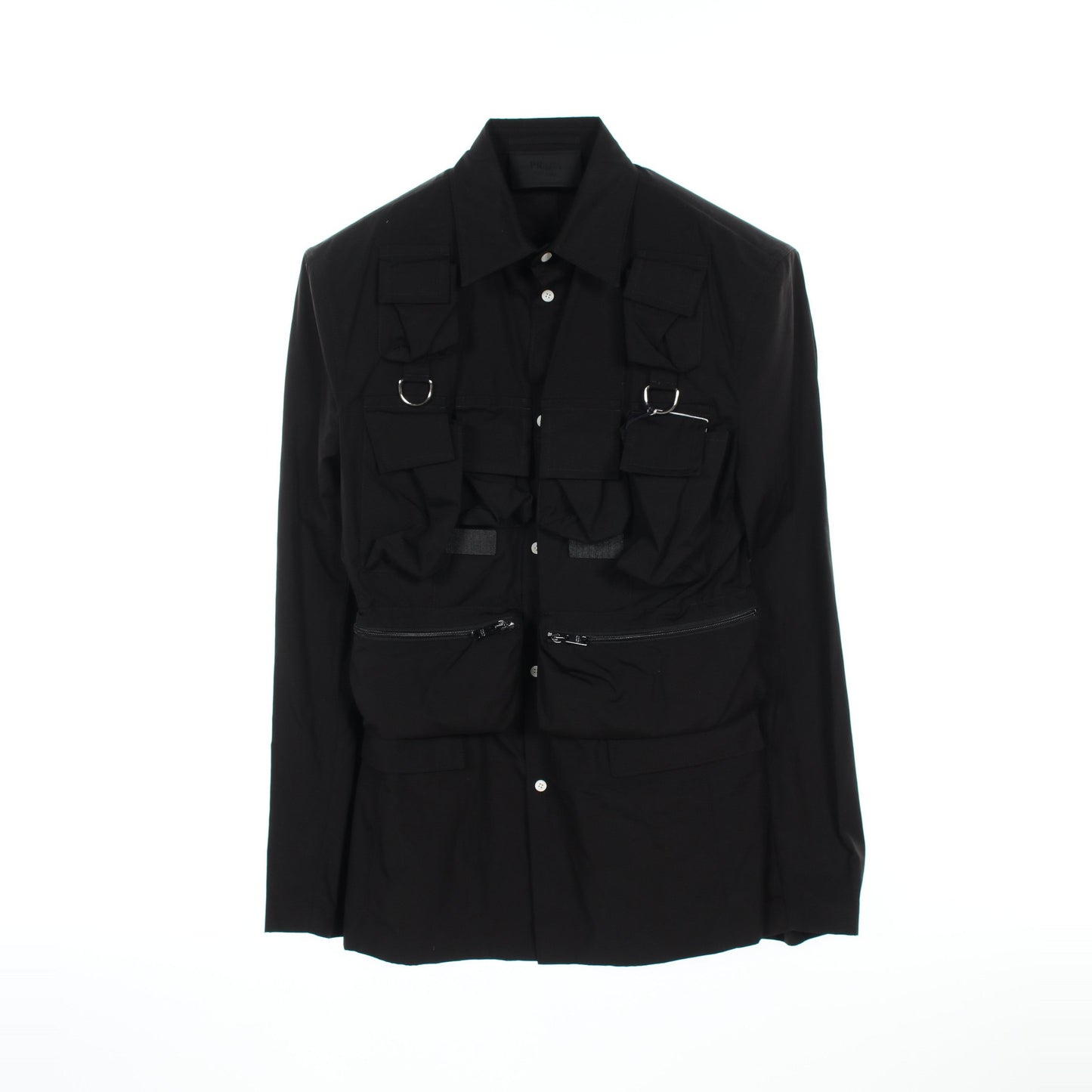 シングルブレスト マルチポケット シャツジャケット シャツ コットン ブラック プラダ トップス PRADA