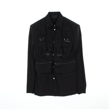 シングルブレスト マルチポケット シャツジャケット シャツ コットン ブラック プラダ トップス PRADA