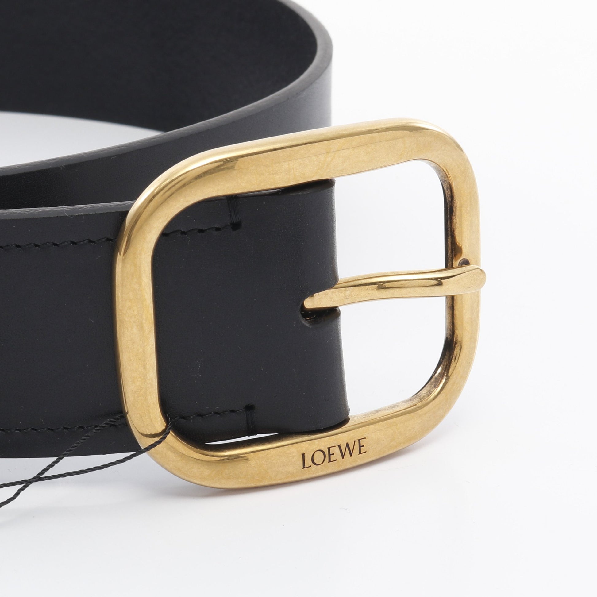 美品 ロエベ アナグラム ロゴ バックル ゴールド金具 ベルト ブラック  