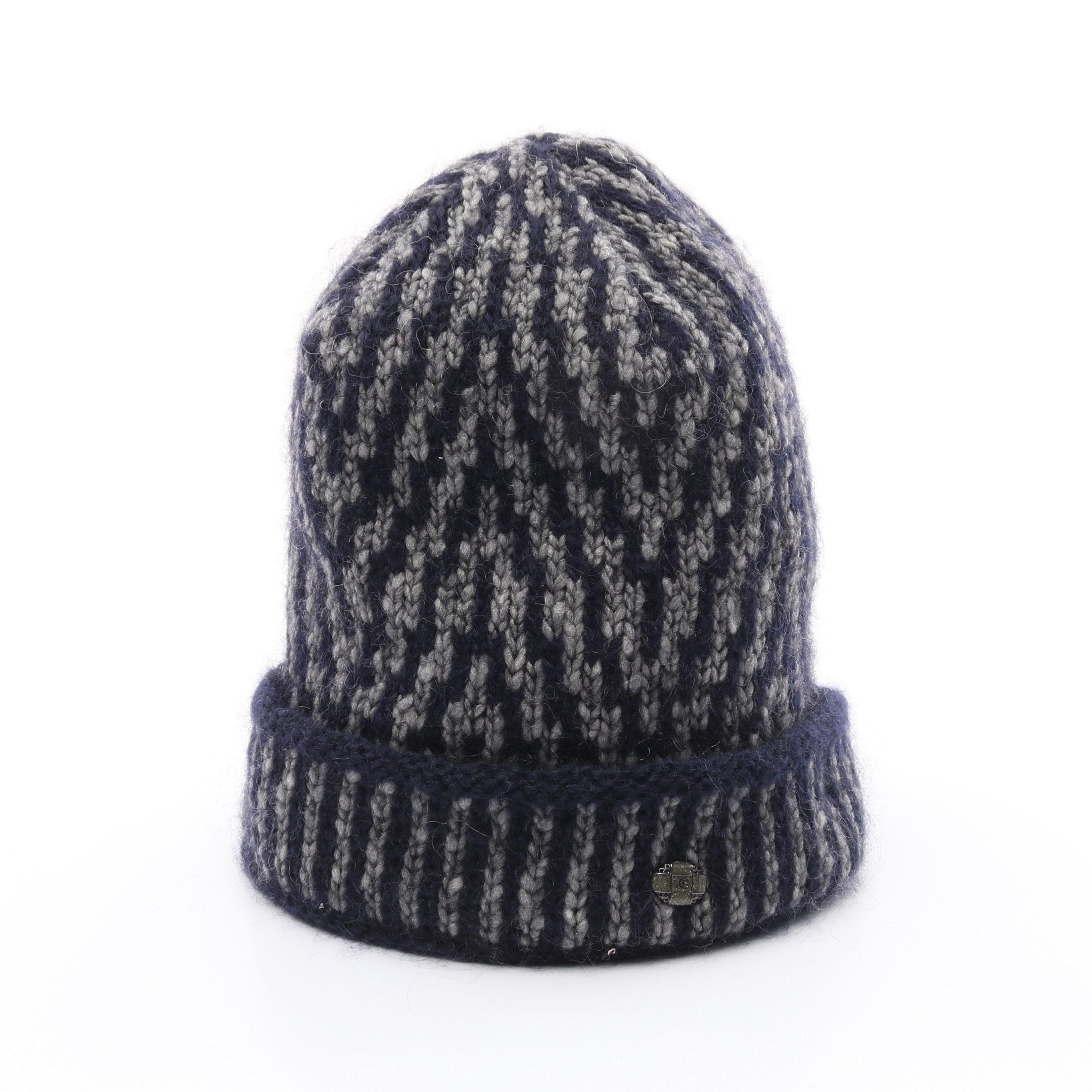 ココマークボタン ニットキャップ ビーニー ウール モヘヤ ネイビー