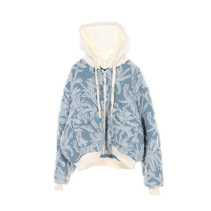 クロップド フーデッド ボンバー ジップアップ ジャケット レーヨン ブルーグレー ホワイト ルイヴィトン アウター LOUIS VUITTON
