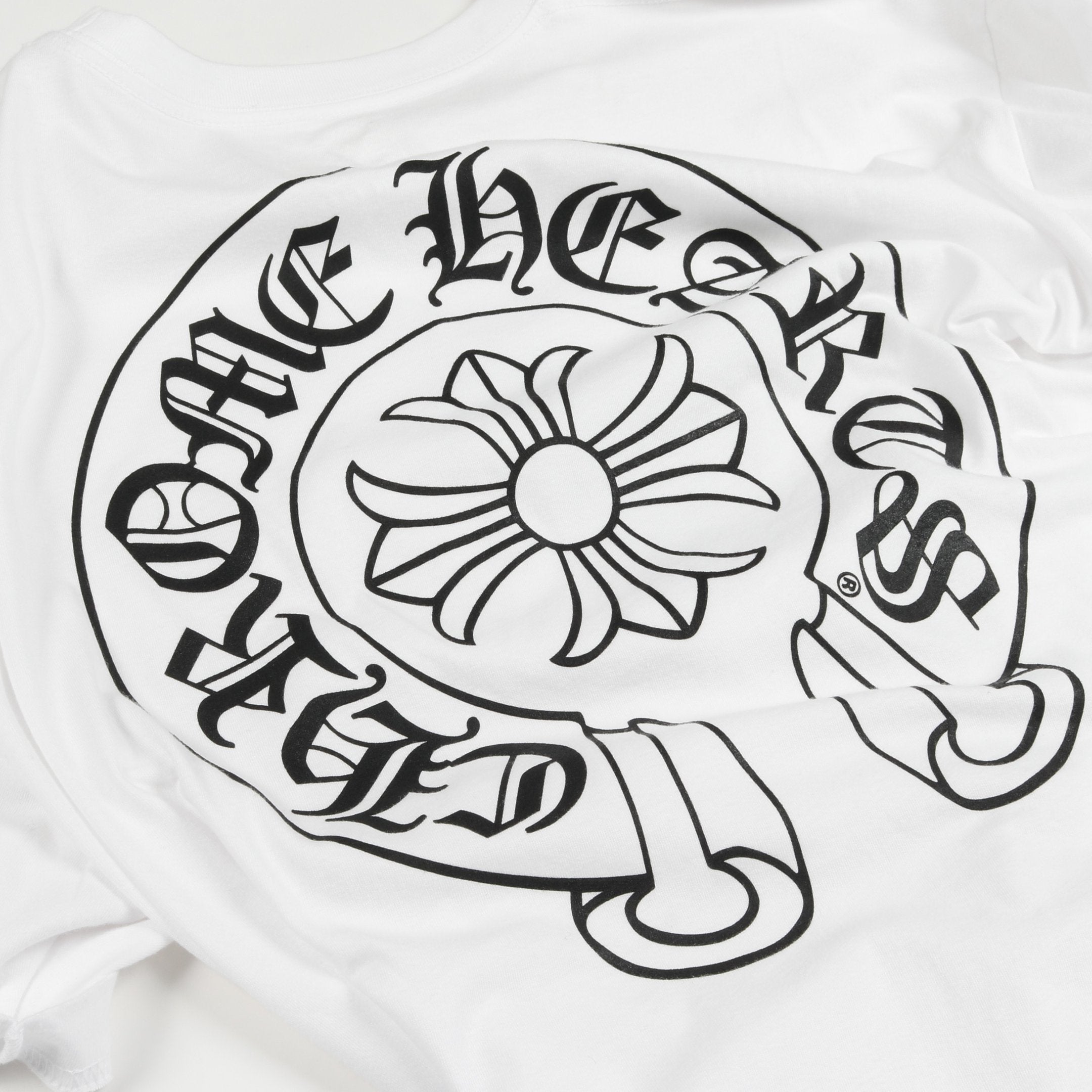 ホースシュープリント Tシャツ クルーネック コットン ホワイト クロム