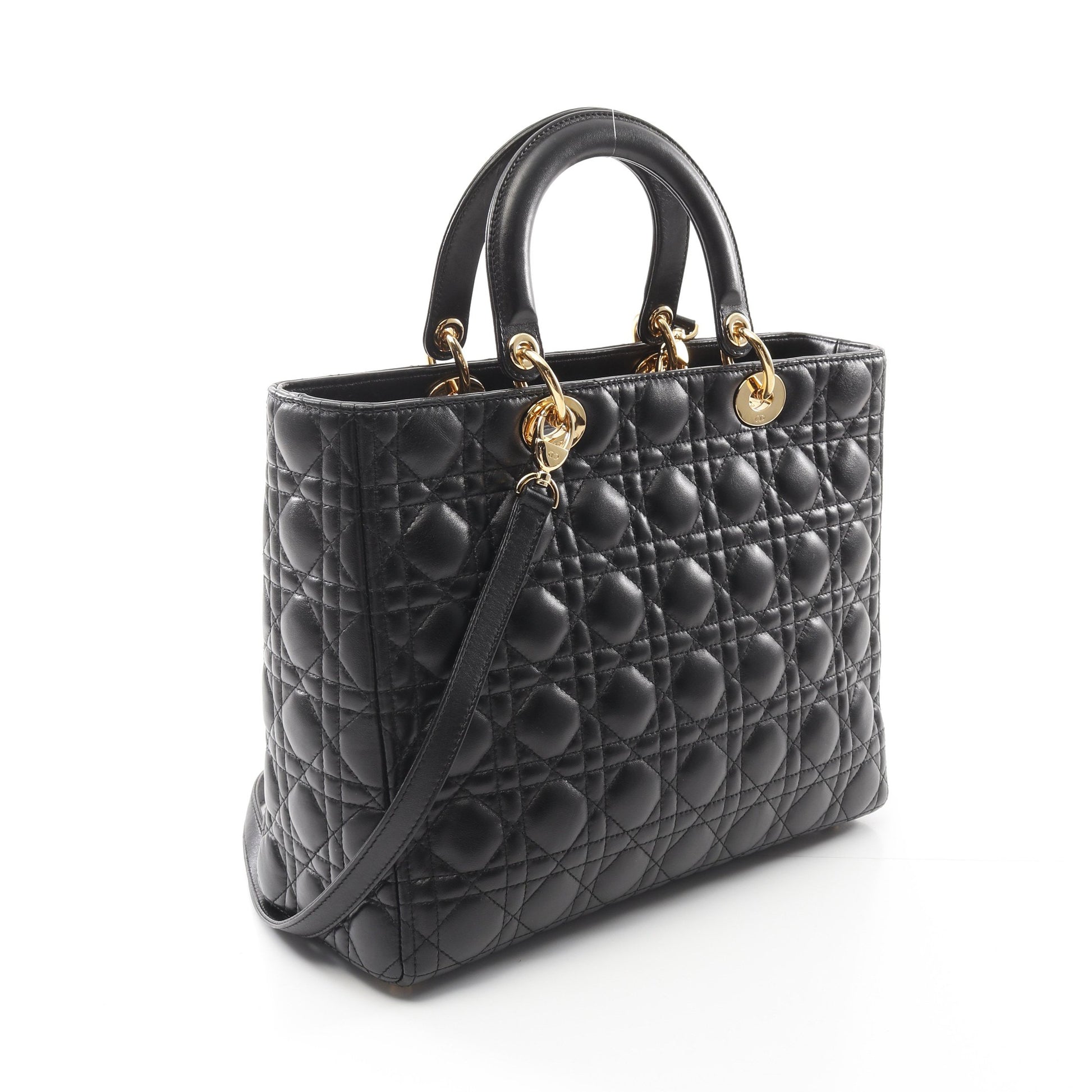 レディディオール ラージ カナージュ ハンドバッグ レザー ブラック 2WAY クリスチャンディオール バッグ Christian Dior