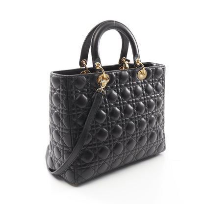 レディディオール ラージ カナージュ ハンドバッグ レザー ブラック 2WAY クリスチャンディオール バッグ Christian Dior