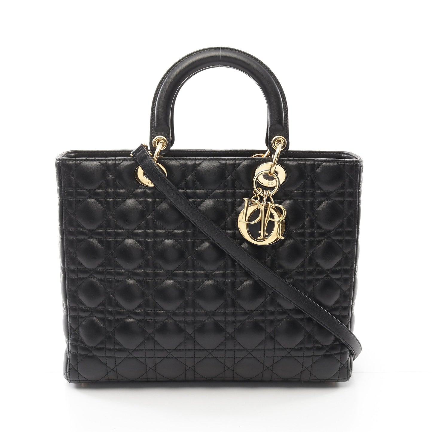 レディディオール ラージ カナージュ ハンドバッグ レザー ブラック 2WAY クリスチャンディオール バッグ Christian Dior
