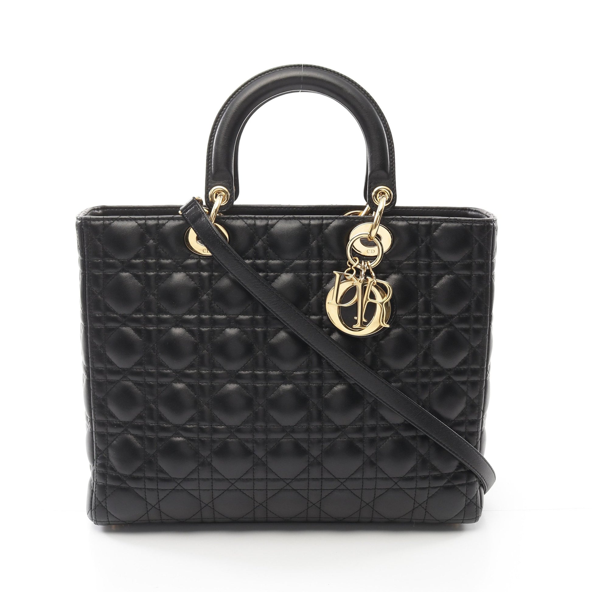 レディディオール ラージ カナージュ ハンドバッグ レザー ブラック 2WAY クリスチャンディオール バッグ Christian Dior