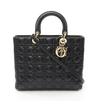 レディディオール ラージ カナージュ ハンドバッグ レザー ブラック 2WAY クリスチャンディオール バッグ Christian Dior