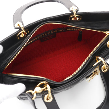レディディオール ラージ カナージュ ハンドバッグ レザー ブラック 2WAY クリスチャンディオール バッグ Christian Dior