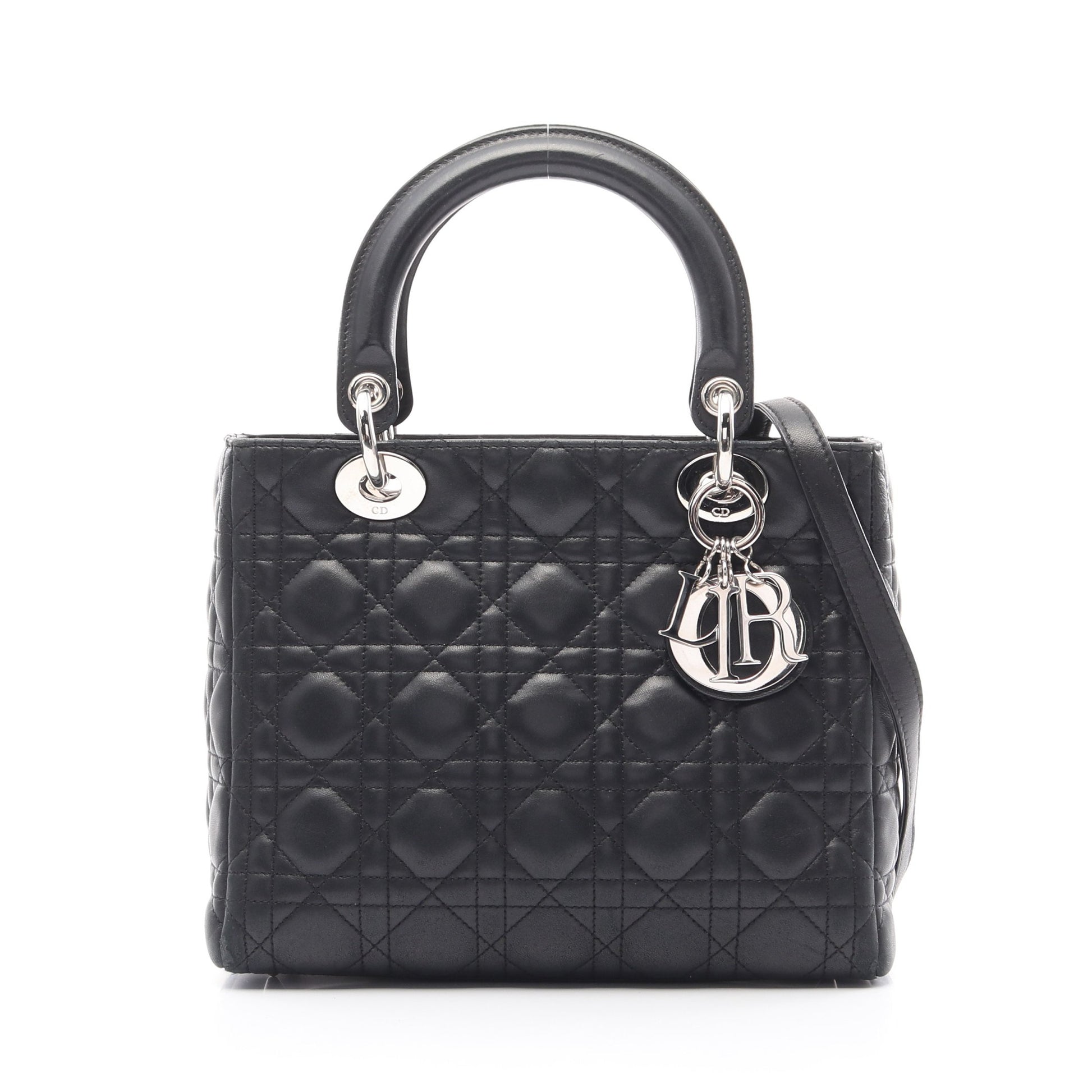 LADY DIOR レディディオール カナージュ ハンドバッグ レザー ブラック 2WAY クリスチャンディオール バッグ Christian Dior