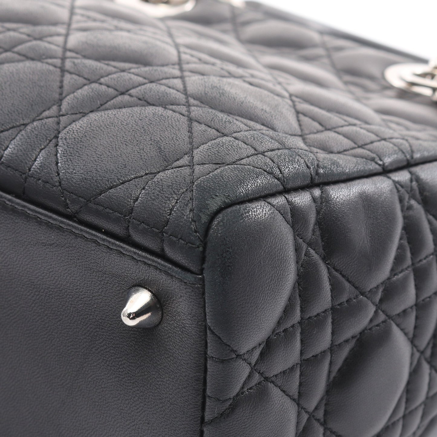 LADY DIOR レディディオール カナージュ ハンドバッグ レザー ブラック 2WAY クリスチャンディオール バッグ Christian Dior