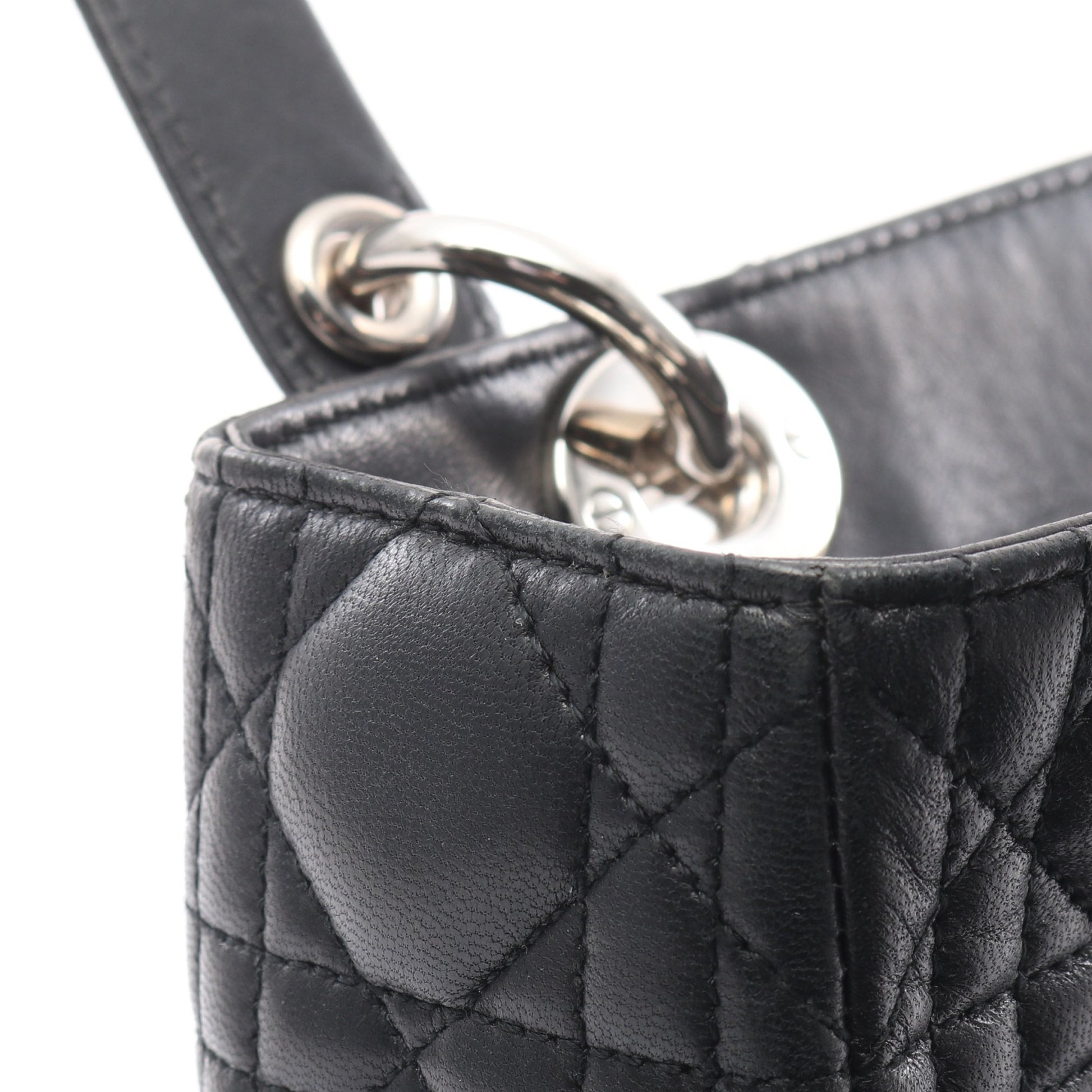 LADY DIOR レディディオール カナージュ ハンドバッグ レザー ブラック 2WAY クリスチャンディオール バッグ Christian Dior