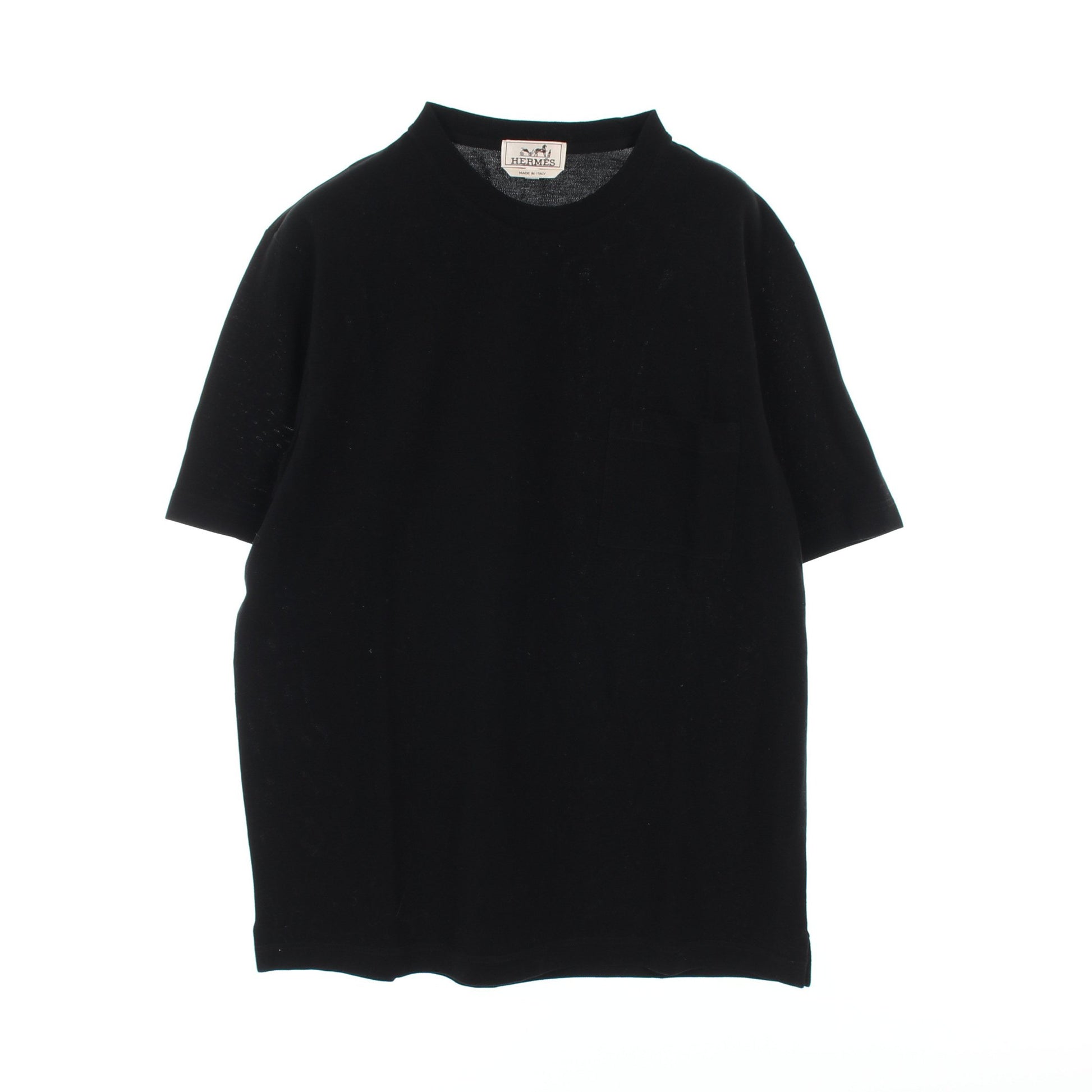Tシャツ クルーネック ロゴ刺繡 コットン ブラック エルメス トップス HERMES