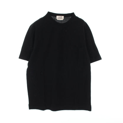 Tシャツ クルーネック ロゴ刺繡 コットン ブラック エルメス トップス HERMES