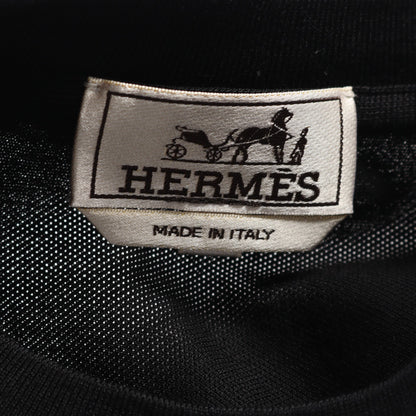 Tシャツ クルーネック ロゴ刺繡 コットン ブラック エルメス トップス HERMES