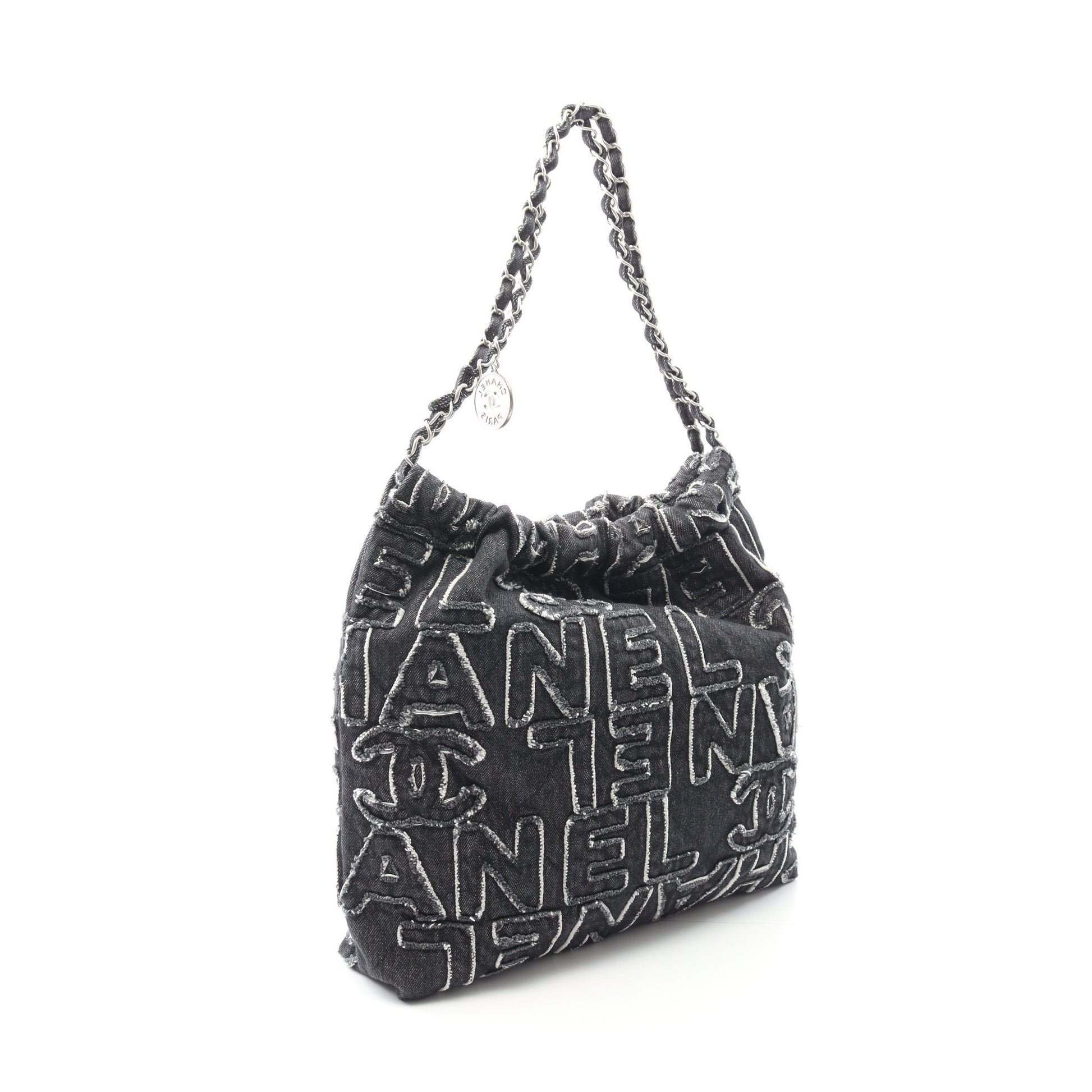シャネル22 チェーンショルダーバッグ チェーントートバッグ デニム ブラック シルバー金具 シャネル バッグ CHANEL