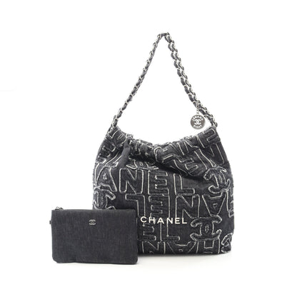 シャネル22 チェーンショルダーバッグ チェーントートバッグ デニム ブラック シルバー金具 シャネル バッグ CHANEL