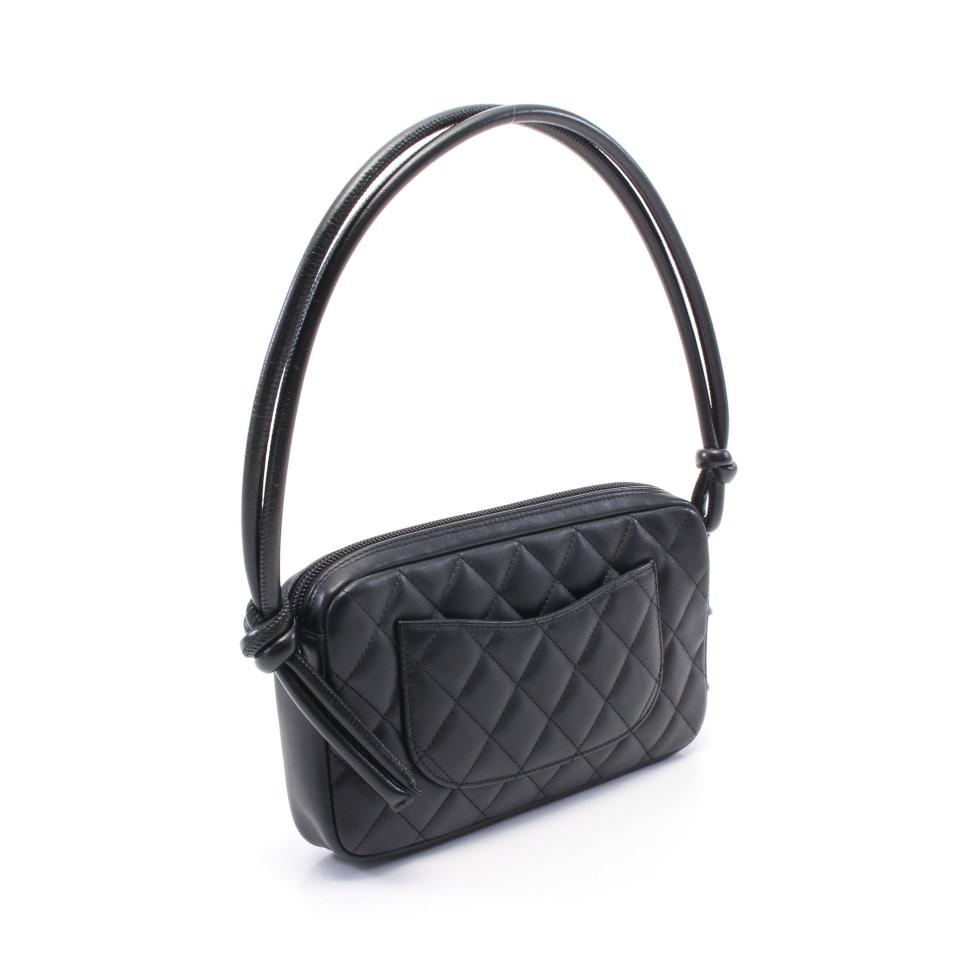 カンボンライン アクセサリーポーチ ハンドバッグ レザー ブラック ホワイト シルバー金具 シャネル バッグ CHANEL