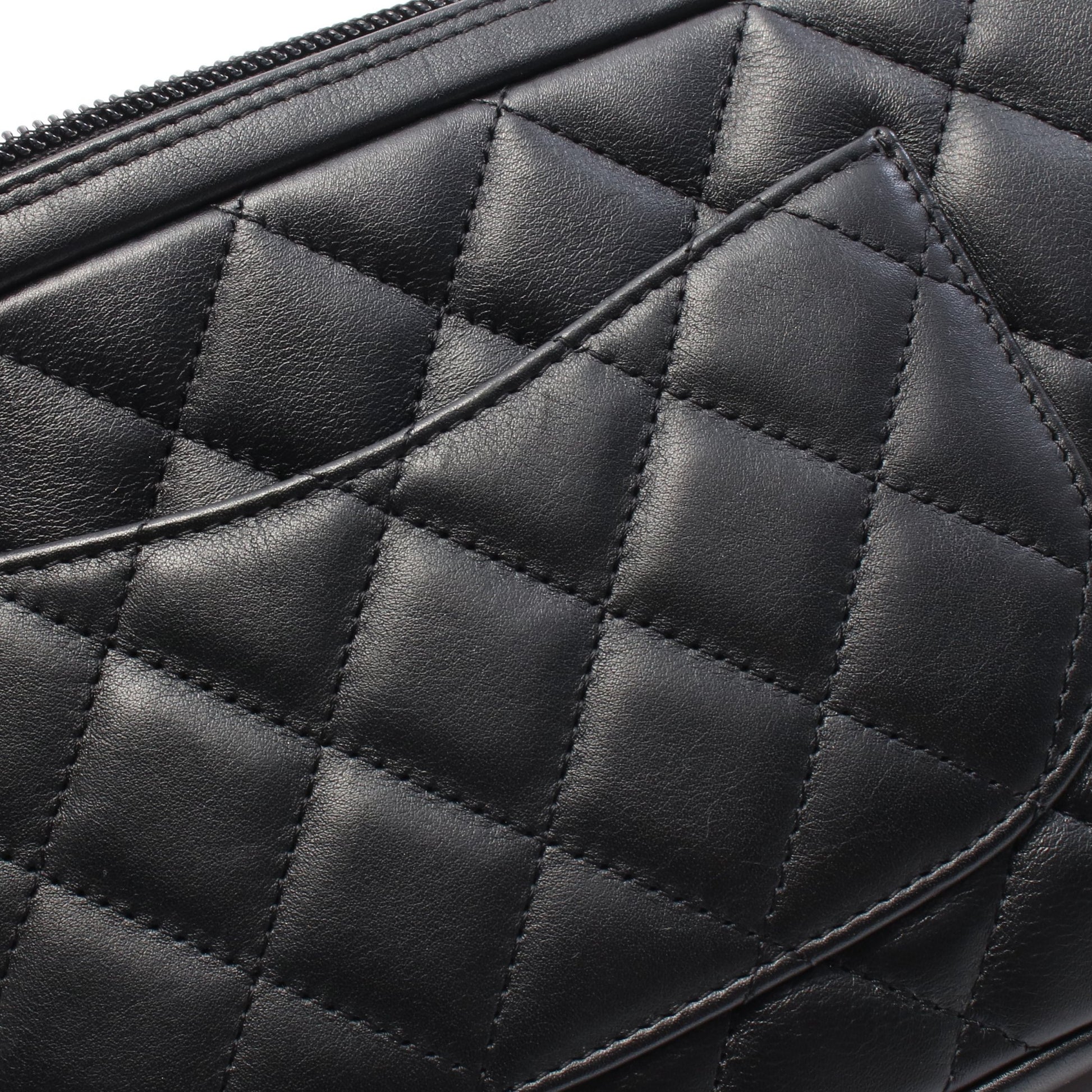 カンボンライン アクセサリーポーチ ハンドバッグ レザー ブラック ホワイト シルバー金具 シャネル バッグ CHANEL