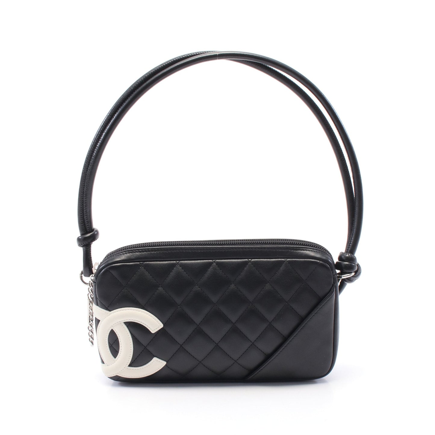 カンボンライン アクセサリーポーチ ハンドバッグ レザー ブラック ホワイト シルバー金具 シャネル バッグ CHANEL