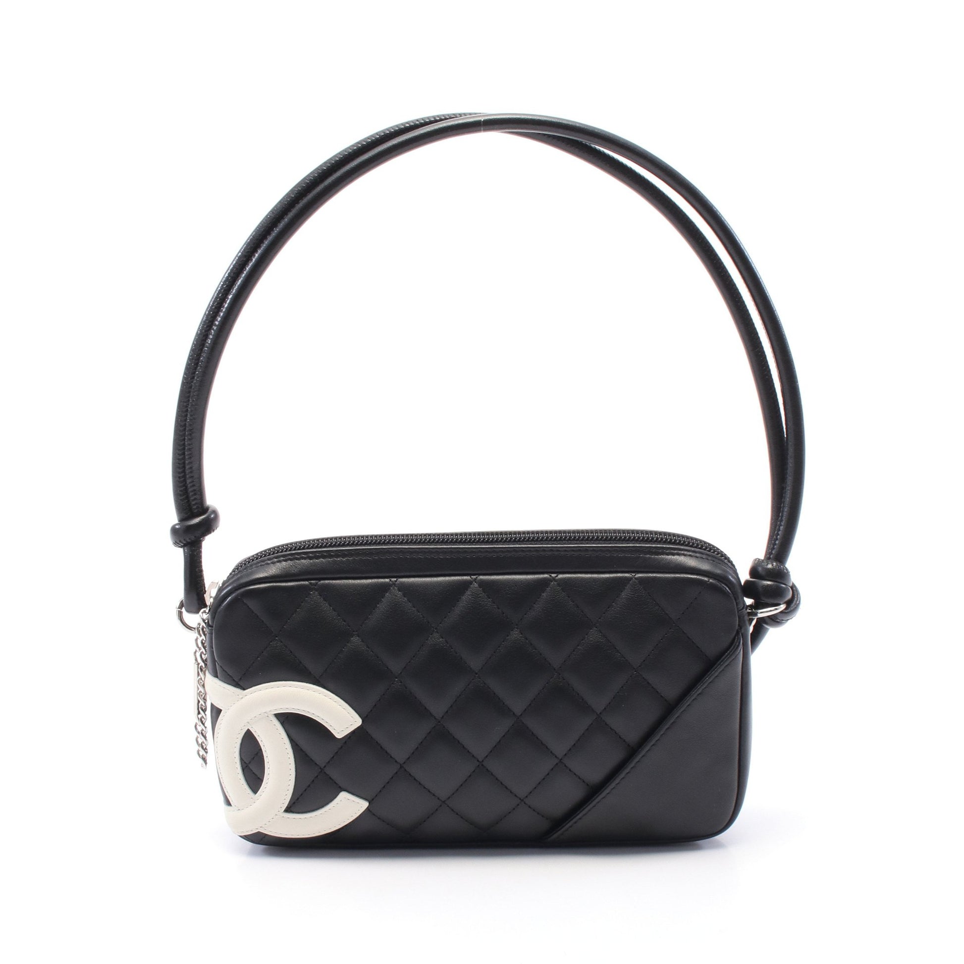 カンボンライン アクセサリーポーチ ハンドバッグ レザー ブラック ホワイト シルバー金具 シャネル バッグ CHANEL