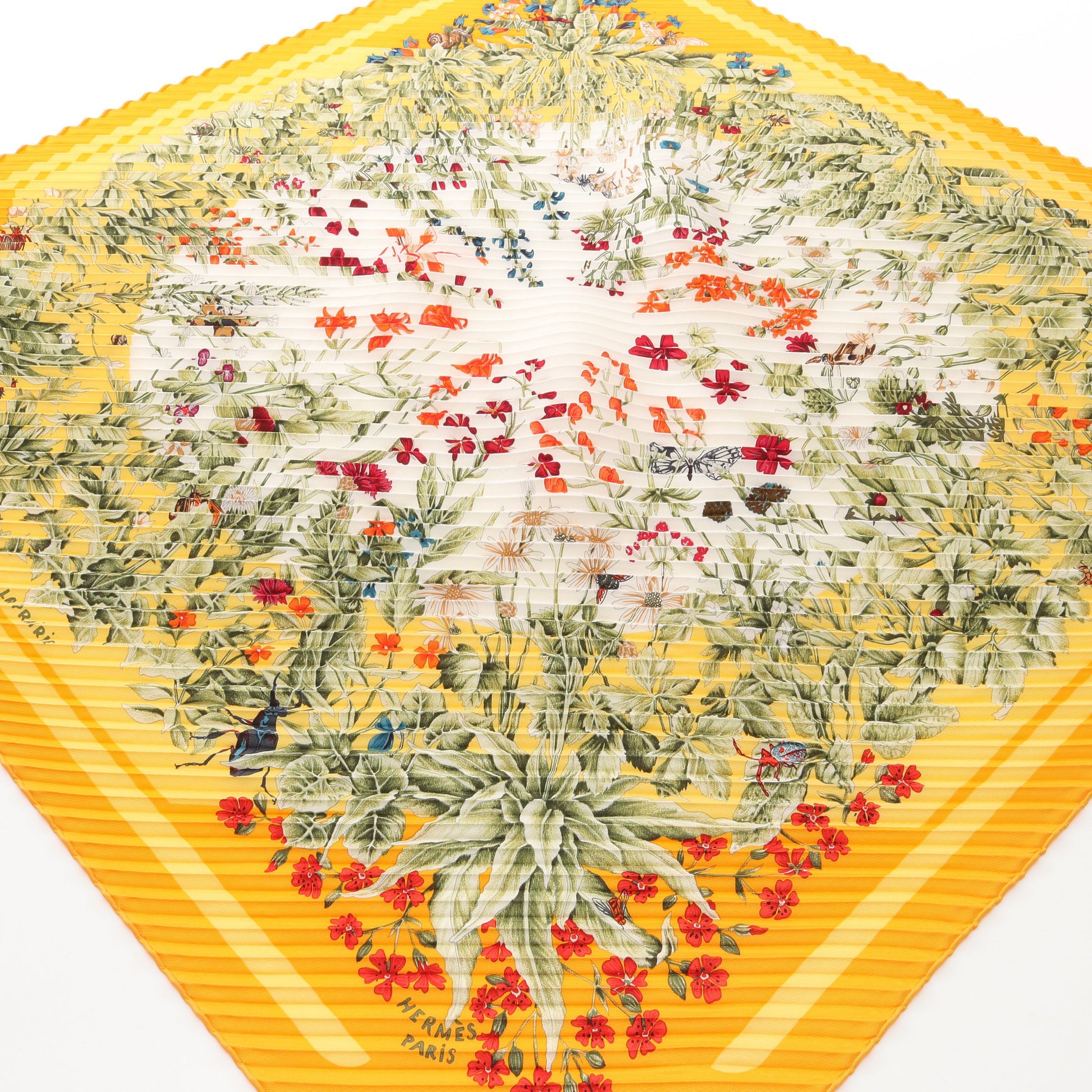 カレプリセ la prairie スカーフ プリーツ シルク ホワイト オレンジ マルチカラー エルメス 財布・小物 HERMES