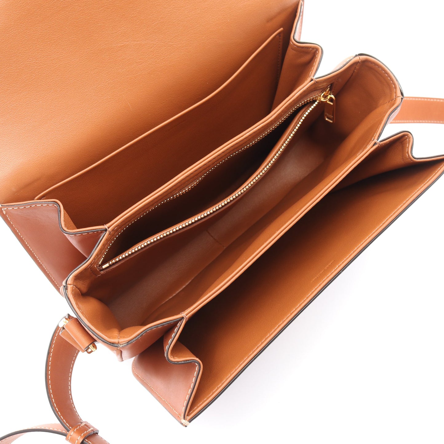 クラシック トリオンフ ショルダーバッグ デニム レザー インディゴブルー ブラウン セリーヌ バッグ CELINE