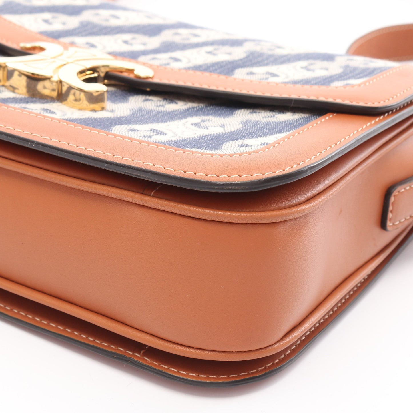 クラシック トリオンフ ショルダーバッグ デニム レザー インディゴブルー ブラウン セリーヌ バッグ CELINE
