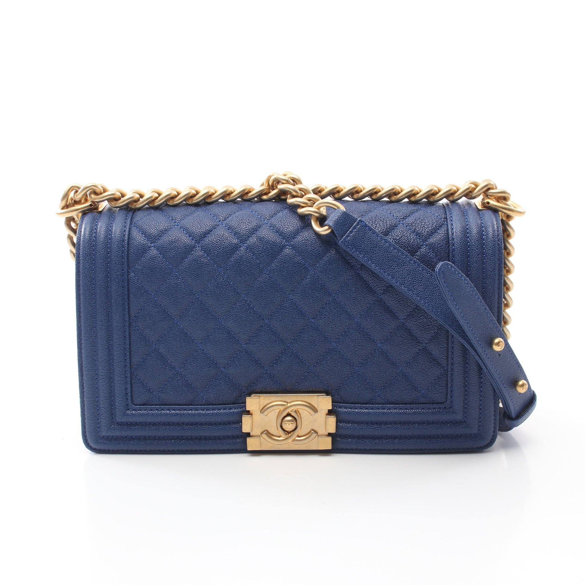 ボーイシャネル チェーンショルダーバッグ キャビアスキン ダークブルー ゴールド金具 シャネル バッグ CHANEL