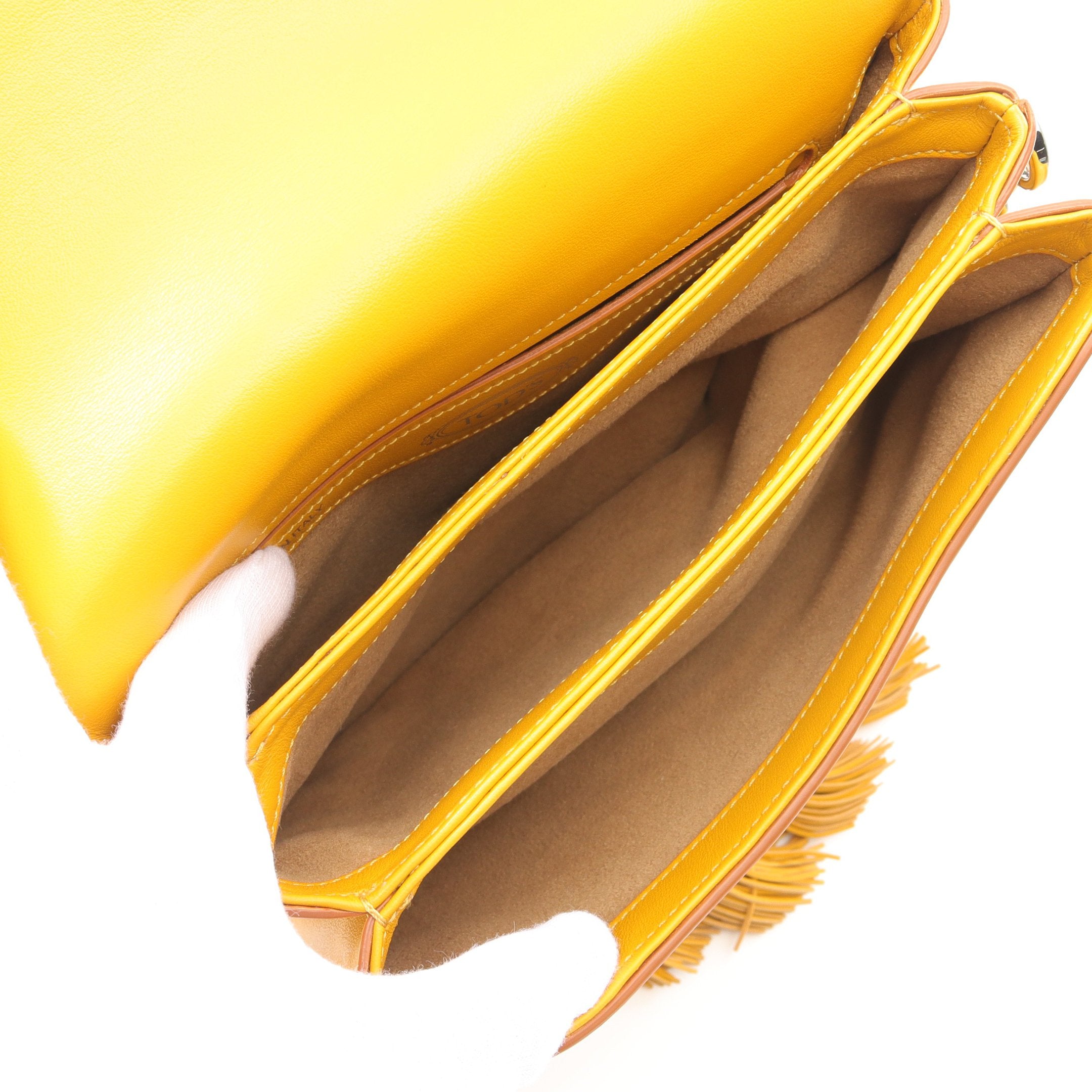 ダブルTリング タッセル チェーンショルダーバッグ レザー イエロー