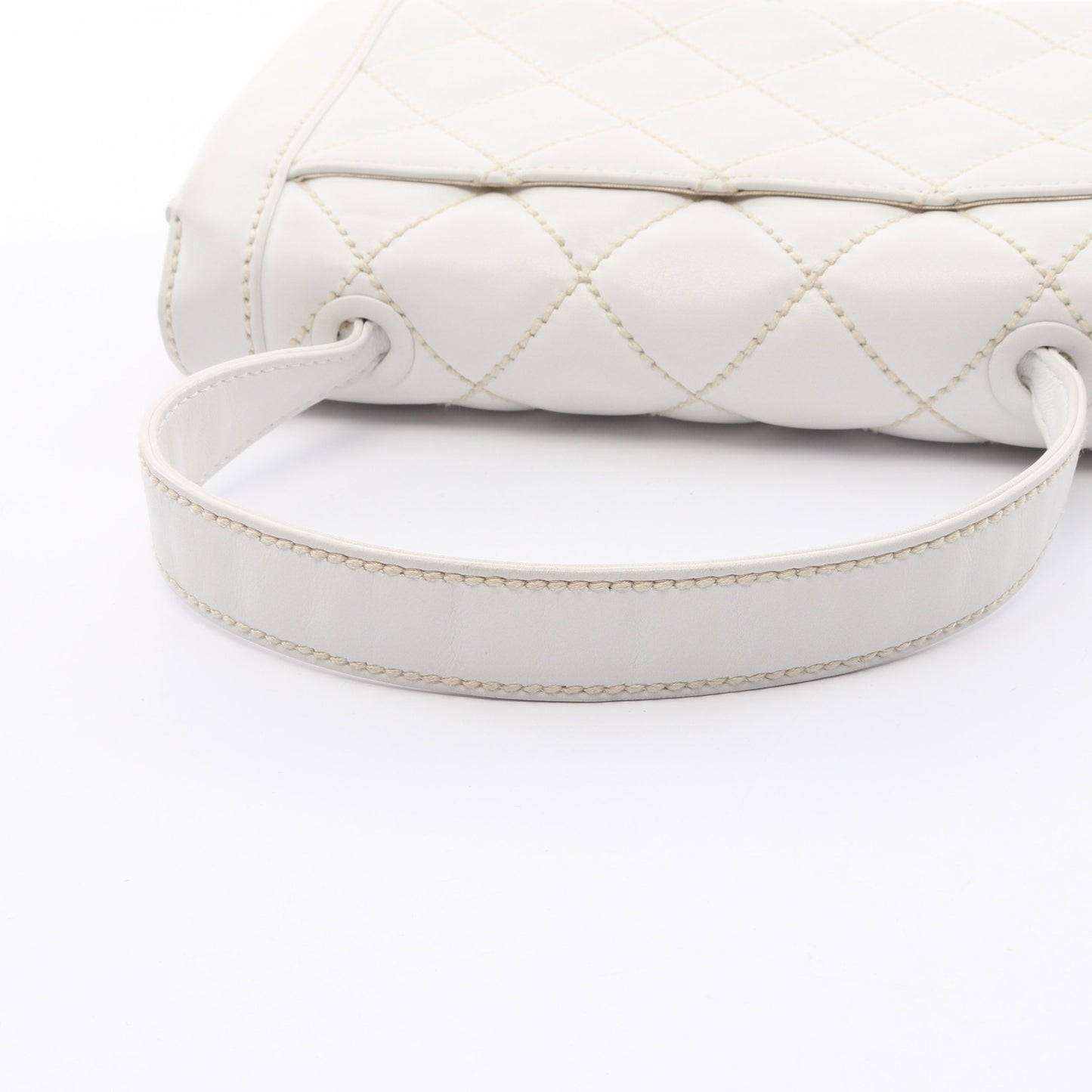 ワイルドステッチ トップハンドル ハンドバッグ レザー ホワイト ゴールド金具 シャネル バッグ CHANEL