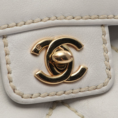 ワイルドステッチ トップハンドル ハンドバッグ レザー ホワイト ゴールド金具 シャネル バッグ CHANEL