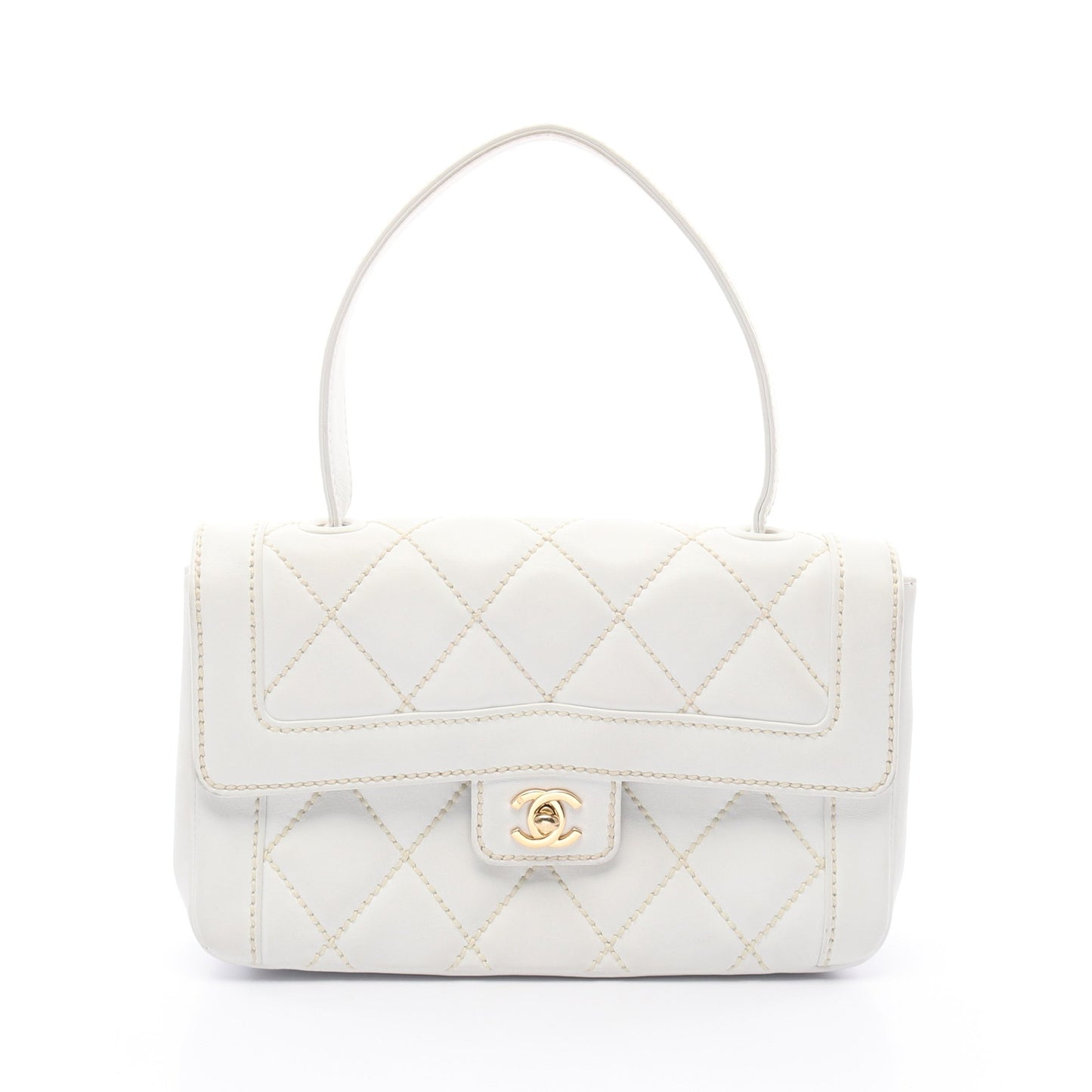 ワイルドステッチ トップハンドル ハンドバッグ レザー ホワイト ゴールド金具 シャネル バッグ CHANEL