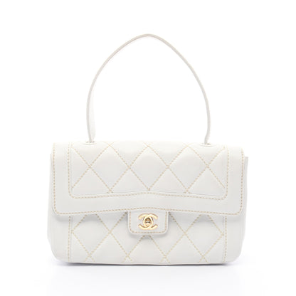 ワイルドステッチ トップハンドル ハンドバッグ レザー ホワイト ゴールド金具 シャネル バッグ CHANEL