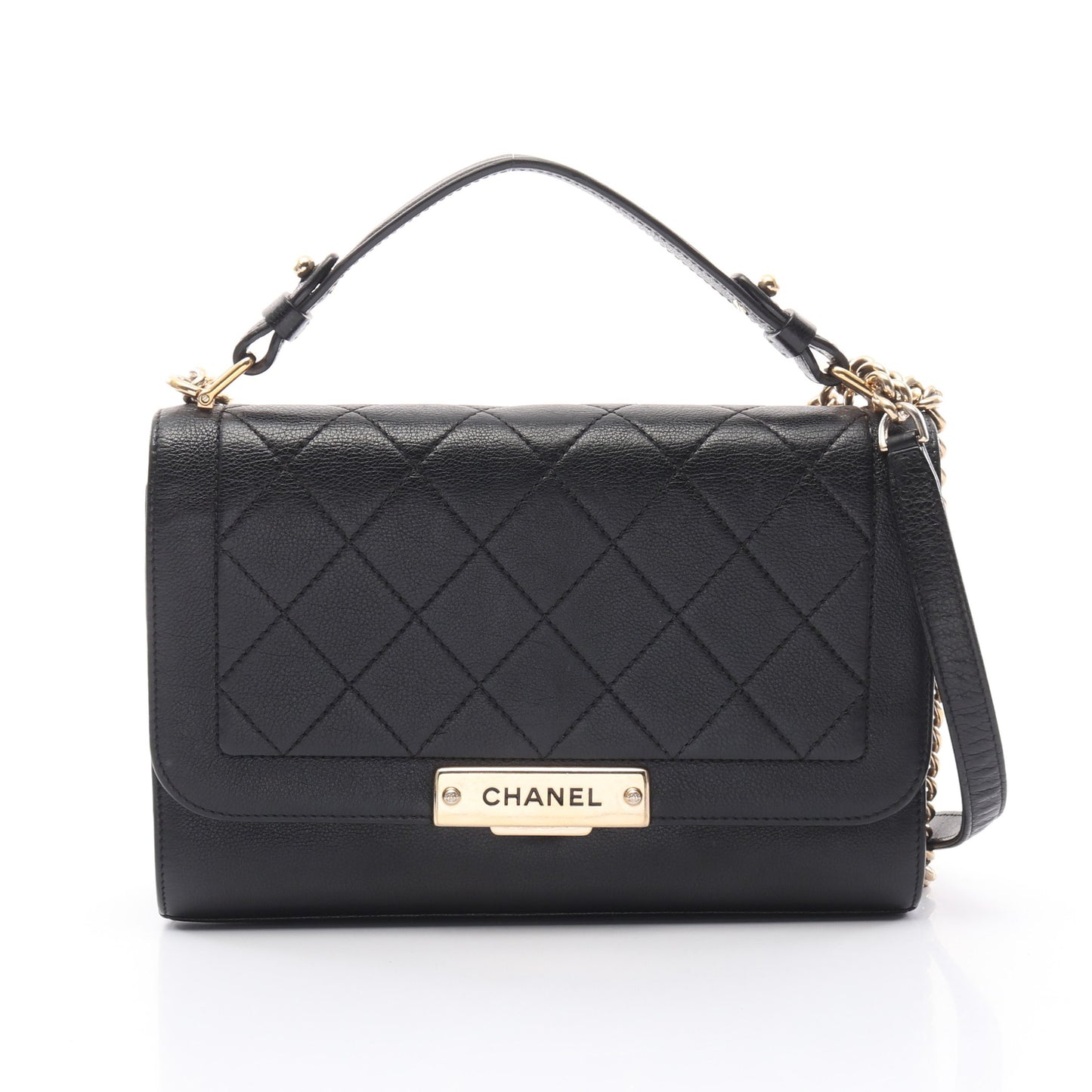 マトラッセ クリックラベル チェーンショルダーバッグ レザー ブラック ゴールド金具 2WAY シャネル バッグ CHANEL