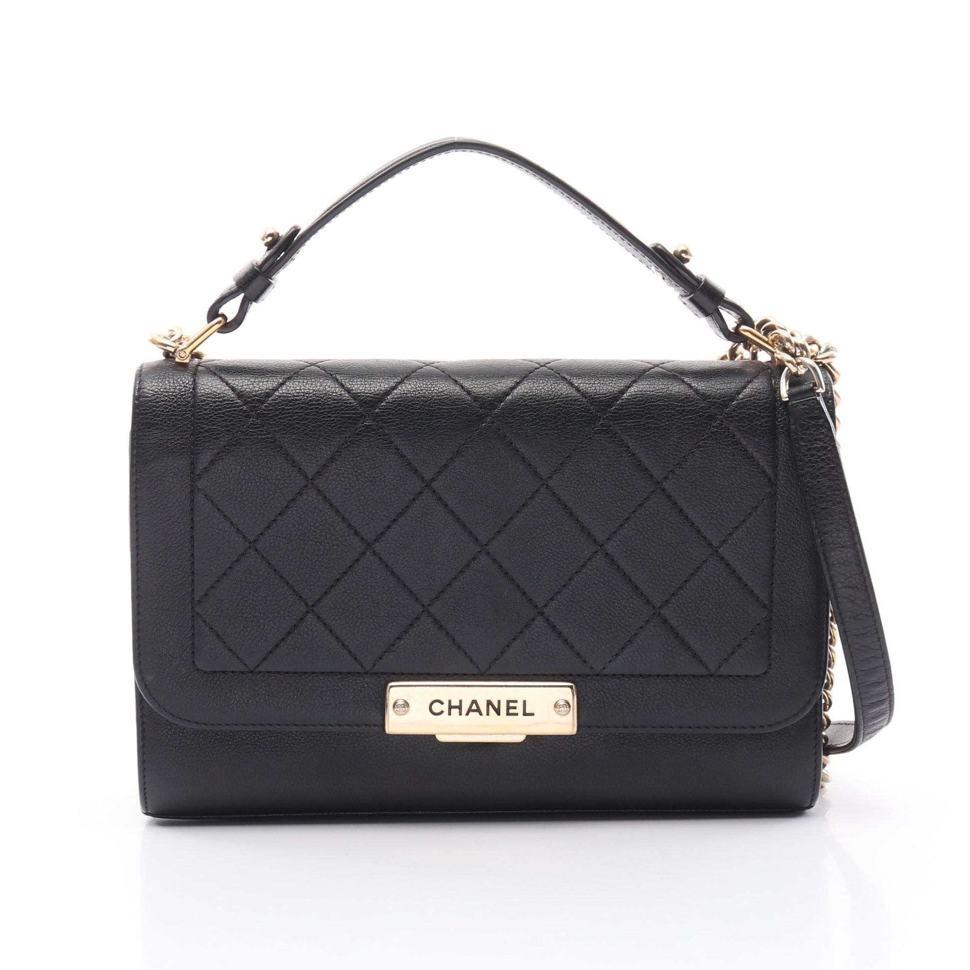 マトラッセ クリックラベル チェーンショルダーバッグ レザー ブラック ゴールド金具 2WAY シャネル バッグ CHANEL