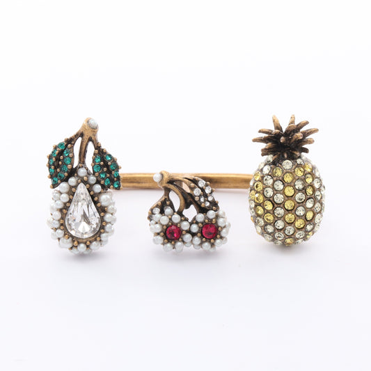 ダブルフィンガー リング 指輪 フルーツ GP フェイクパール ラインストーン ゴールド マルチカラー グッチ アクセサリー GUCCI