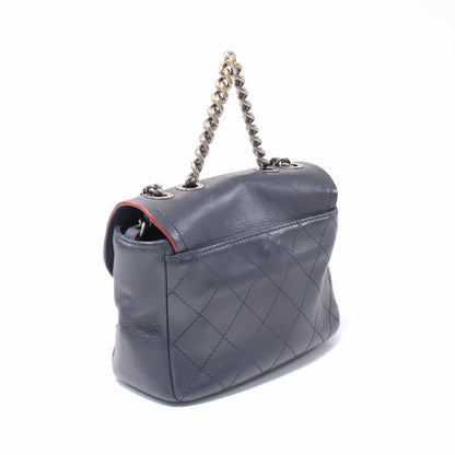 マトラッセ チェーンショルダーバッグ レザー ネイビー アンティークシルバー金具 2WAY シャネル バッグ CHANEL