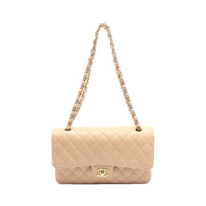 マトラッセ Wフラップ Wチェーンショルダーバッグ キャビアスキン ベージュ ゴールド金具 シャネル バッグ CHANEL
